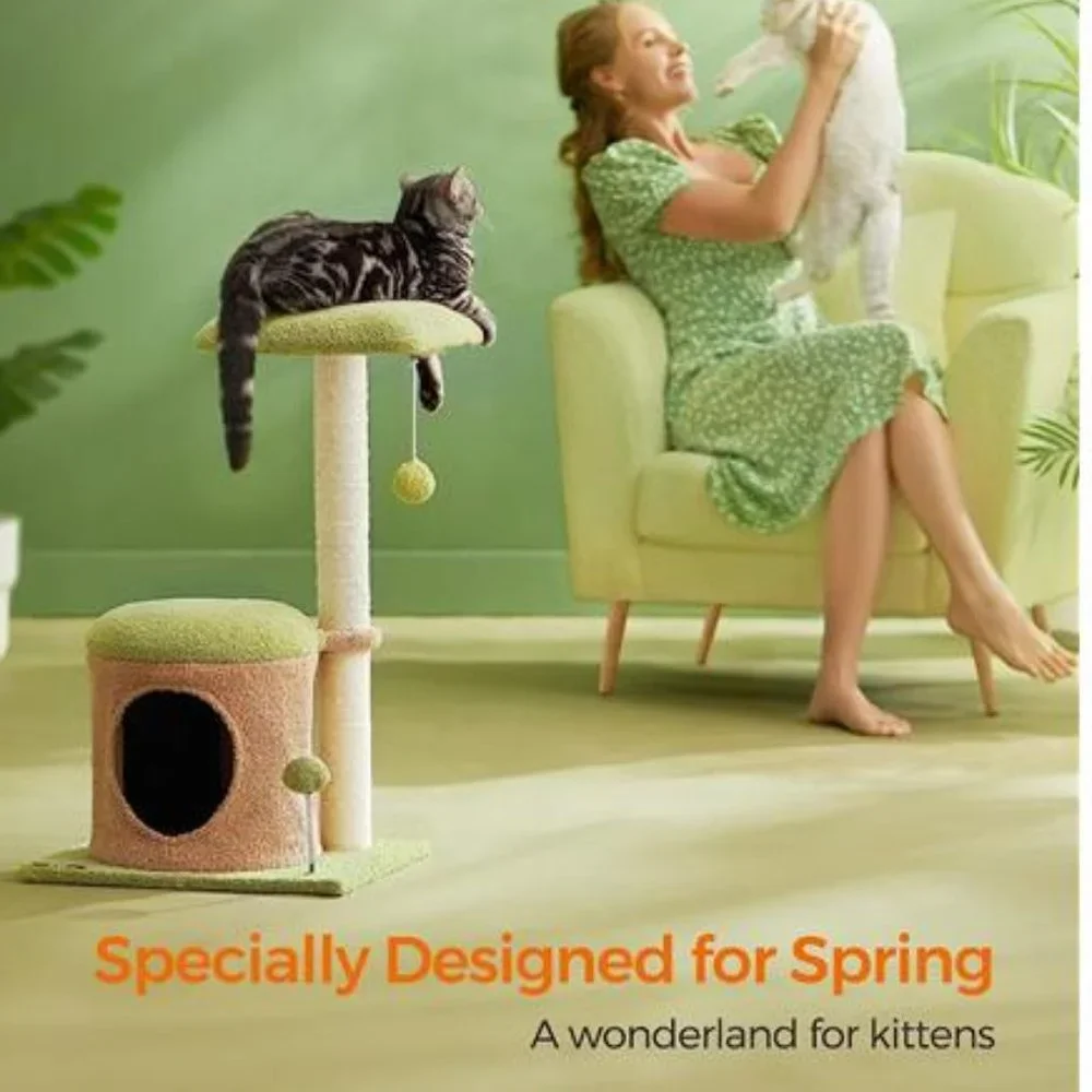 Cat Tree House, 30-Inch Small Cat Tower for Kittens w/ 27.2-Inch Scratching Post